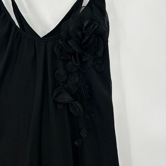 GOLD HAWK Black 100% Silk Floral Embellished Y2K Shift Slip Dress Size Medium - Picture 3 of 7